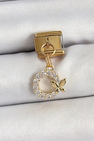316l çelik Sallantılı Zirkon Taşlı Kelebek Detaylı Halka Model Gold Renk Nomination Charm