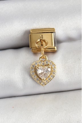 316l çelik Sallantılı Zirkon Taşlı Kalp Model Gold Renk Nomination Charm 316l çelik Sallantılı Zirkon Taşlı Kalp Model Gold Renk Nomination Charm