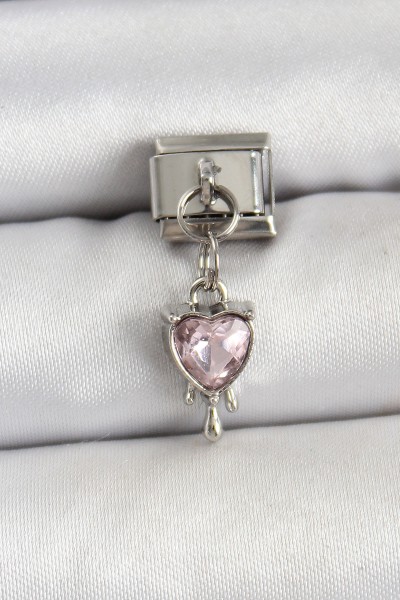 316l çelik Gümüş Renk Pembe Kalp Model Nomination Charm