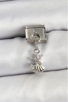 316l çelik Sallantılı Zirkon Taşlı Deniz Yıldızı Ve İstiridye Model Gümüş Renk Nomination Charm