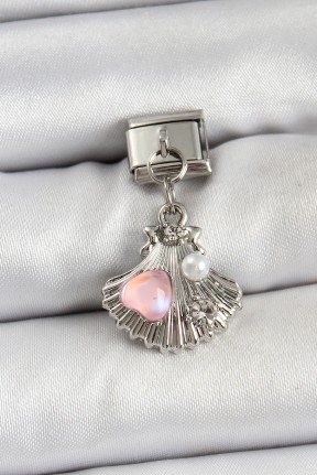 316l çelik Sallantılı İnci Detaylı İstiridye Model Gümüş Renk Nomination Charm