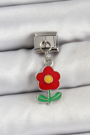316l çelik Sallantılı Kırmızı Papatya Model Gümüş Renk Nomination Charm