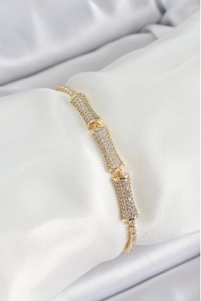 Pirinç Gold Renk Zirkon Taşlı Kemik Model Kadın Bileklik Pirinç Gold Renk Zirkon Taşlı Kemik Model Kadın Bileklik