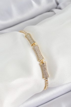 Pirinç Gold Renk Zirkon Taşlı Kemik Model Kadın Bileklik Pirinç Gold Renk Zirkon Taşlı Kemik Model Kadın Bileklik
