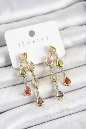 Pirinç çoklu Damla Model Karşık Zirkon Taşlı Gold Ve Gümüş Renk Kadın Küpe Pirinç çoklu Damla Model Karşık Zirkon Taşlı Gold Ve Gümüş Renk Kadın Küpe