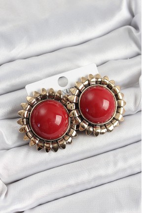 Pirinç Bordo Vintage Model Gold Renk Kadın Küpe Pirinç Bordo Vintage Model Gold Renk Kadın Küpe