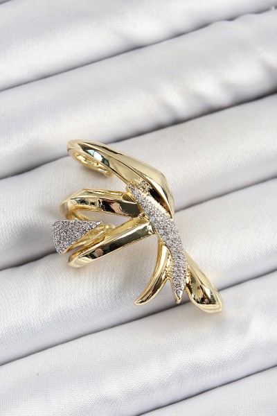 Pirinç Zirkon Taşlı Sıkıştırma Sağ Kıkırdak Gold Renk Kadın Küpe Pirinç Zirkon Taşlı Sıkıştırma Sağ Kıkırdak Gold Renk Kadın Küpe