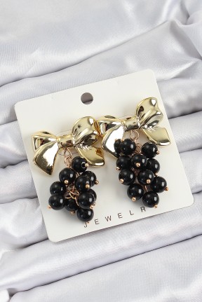 Pirinç Sallantılı Siyah Boncuklu Fiyonk Vintage Model Gold Renk Kadın Küpe Pirinç Sallantılı Siyah Boncuklu Fiyonk Vintage Model Gold Renk Kadın Küpe