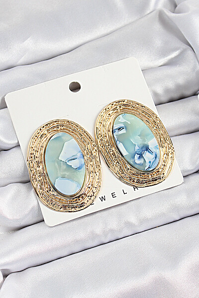Pirinç Mermer Desenlli Mavi Sedef Oval Vintage Model Gold Renk Kadın Küpe Pirinç Mermer Desenlli Mavi Sedef Oval Vintage Model Gold Renk Kadın Küpe