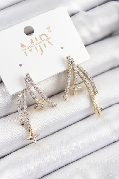 Pirinç Zirkon Taşlı Kayan Yıldız Model Gold Ve Gümüş Renk Kadın Küpe Pirinç Zirkon Taşlı Kayan Yıldız Model Gold Ve Gümüş Renk Kadın Küpe