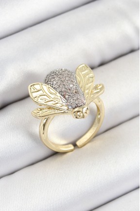 Pirinç Zirkon Taşlı Arı Model Gümüş Ve Gold Renk Kadın Yüzük Pirinç Zirkon Taşlı Arı Model Gümüş Ve Gold Renk Kadın Yüzük