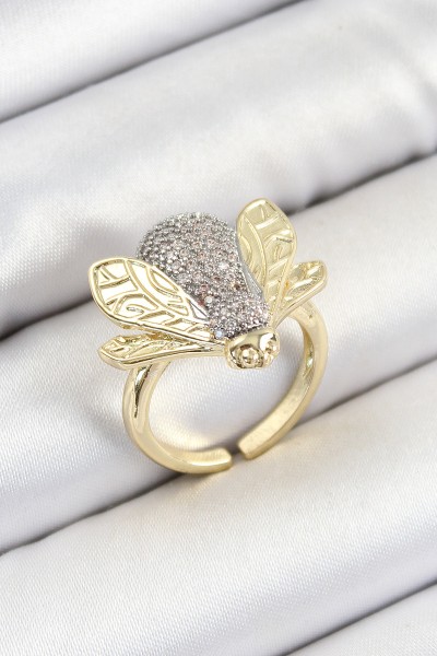 Pirinç Zirkon Taşlı Arı Model Gümüş Ve Gold Renk Kadın Yüzük Pirinç Zirkon Taşlı Arı Model Gümüş Ve Gold Renk Kadın Yüzük