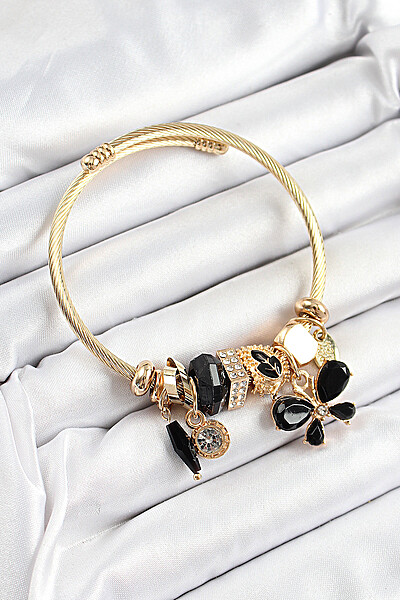 316l çelik Siyah Zirkon Taşlı Kelebek Model Gold Renk Charm Bileklik 316l çelik Siyah Zirkon Taşlı Kelebek Model Gold Renk Charm Bileklik