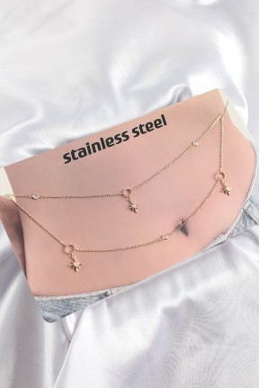 316l çelik Zirkon Taşlı Kutup Yıldızı Model Gold Renk Göbek Bel Zinciri 316l çelik Zirkon Taşlı Kutup Yıldızı Model Gold Renk Göbek Bel Zinciri