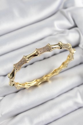 Pirinç Zirkon Taşlı Kemik Model Gold Renk Vip Kadın Bileklik