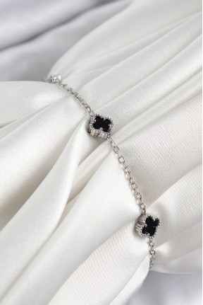 316l çelik Siyah Sedef Yonca Model Gümüş Renk Kadın Bileklik 316l çelik Siyah Sedef Yonca Model Gümüş Renk Kadın Bileklik