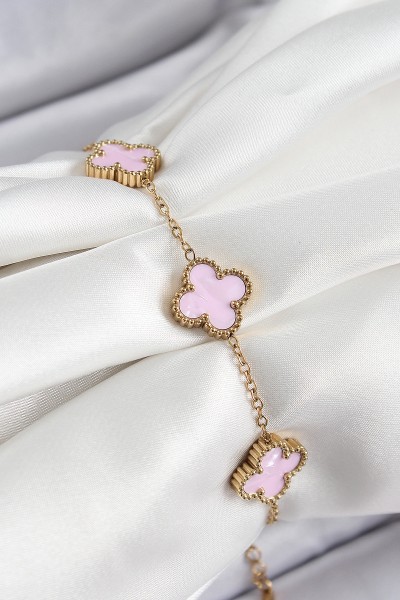 316l çelik Pembe Sedef Yonca Model Gold Renk Kadın Bileklik 316l çelik Pembe Sedef Yonca Model Gold Renk Kadın Bileklik
