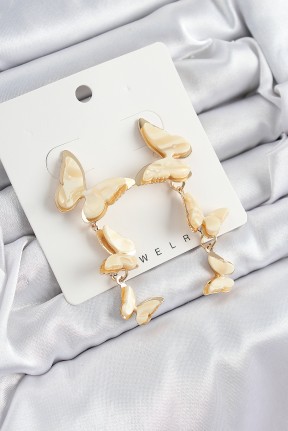 Pirinç Sedef Sallantılı Mermer Desenli Kelebek Model Gold Renk Vintage Kadın Küpe Pirinç Sedef Sallantılı Mermer Desenli Kelebek Model Gold Renk Vintage Kadın Küpe