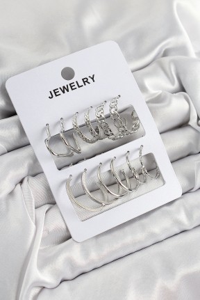 Pirinç Karışık Halka Model Gümüş Renk 6 çift Kadın Küpe Set Pirinç Karışık Halka Model Gümüş Renk 6 çift Kadın Küpe Set