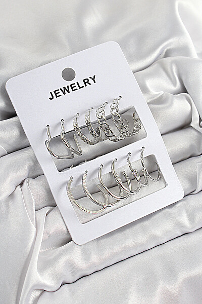 Pirinç Karışık Halka Model Gümüş Renk 6 çift Kadın Küpe Set Pirinç Karışık Halka Model Gümüş Renk 6 çift Kadın Küpe Set