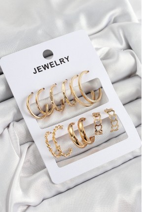 Pirinç Karışık Halka Model Gold Renk 6 çift Kadın Küpe Set Pirinç Karışık Halka Model Gold Renk 6 çift Kadın Küpe Set