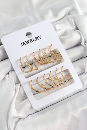 Pirinç Karışık Halka Model Gold Renk 6 çift Kadın Küpe Set Pirinç Karışık Halka Model Gold Renk 6 çift Kadın Küpe Set