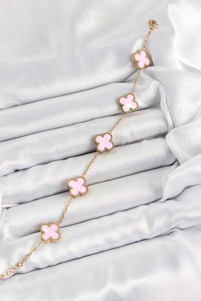 316l çelik Pembe Sedef Yonca Model Gold Renk Kadın Bileklik 316l çelik Pembe Sedef Yonca Model Gold Renk Kadın Bileklik