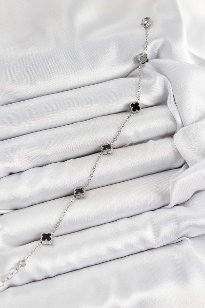 316l çelik Siyah Sedef Yonca Model Gümüş Renk Kadın Bileklik 316l çelik Siyah Sedef Yonca Model Gümüş Renk Kadın Bileklik