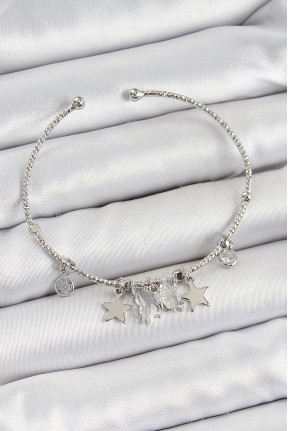 Pirinç Zirkon Taşlı Kelebek Ve Yıldız Model Gümüş Renk Charm Bileklik Pirinç Zirkon Taşlı Kelebek Ve Yıldız Model Gümüş Renk Charm Bileklik