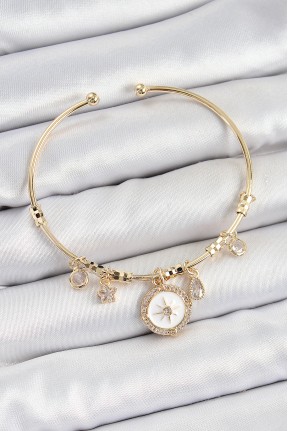 Pirinç Zirkon Taşlı Pusula Model Gold Renk Charm Bileklik Pirinç Zirkon Taşlı Pusula Model Gold Renk Charm Bileklik