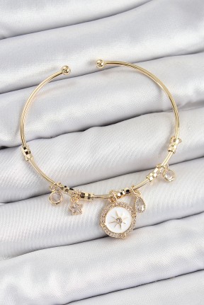 Pirinç Zirkon Taşlı Pusula Model Gold Renk Charm Bileklik Pirinç Zirkon Taşlı Pusula Model Gold Renk Charm Bileklik
