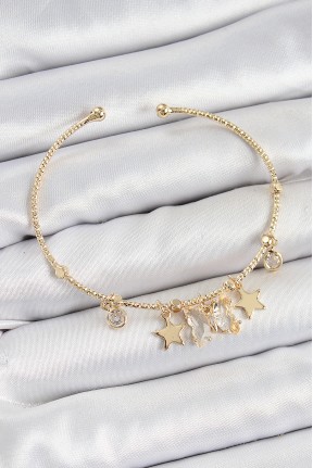 Pirinç Zirkon Taşlı Kelebek Ve Yıldız Model Gold Renk Charm Bileklik Pirinç Zirkon Taşlı Kelebek Ve Yıldız Model Gold Renk Charm Bileklik