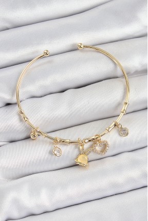 Pirinç Zirkon Taşlı Tavşan Ve Kalp Model Gold Renk Charm Bileklik Pirinç Zirkon Taşlı Tavşan Ve Kalp Model Gold Renk Charm Bileklik