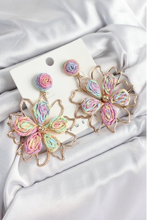 Pirinç Rainbow çiçek Model Gold Renk Kadın Hasır Küpe Pirinç Rainbow çiçek Model Gold Renk Kadın Hasır Küpe