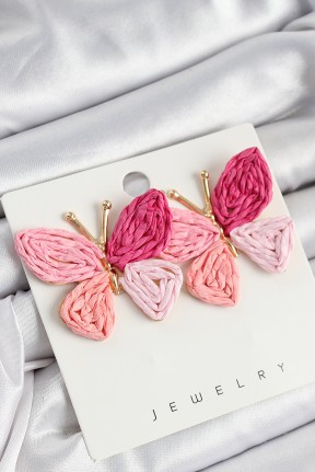 Pirinç Pembe Kelebek Model Gold Renk Kadın Hasır Küpe Pirinç Pembe Kelebek Model Gold Renk Kadın Hasır Küpe