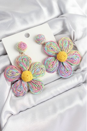 Pirinç Rainbow Papatya Model Gold Renk Kadın Hasır Küpe Pirinç Rainbow Papatya Model Gold Renk Kadın Hasır Küpe