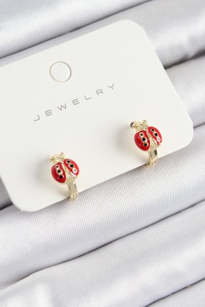Pirinç Uğur Böceği Model Gold Renk çocuk Küpe Pirinç Uğur Böceği Model Gold Renk çocuk Küpe