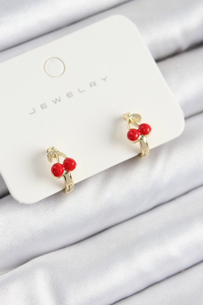 Pirinç Kiraz Model Gold Renk çocuk Küpe Pirinç Kiraz Model Gold Renk çocuk Küpe