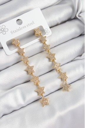 Pirinç Zirkon Taşlı Sallantılı Yıldız Model Gold Renk Kadın Küpe Pirinç Zirkon Taşlı Sallantılı Yıldız Model Gold Renk Kadın Küpe