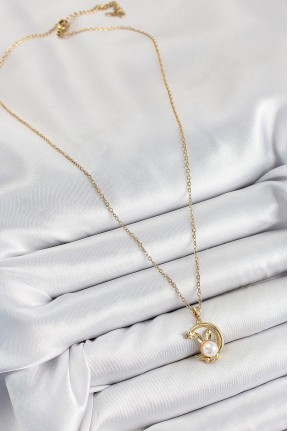 316l çelik İnci Detaylı Hilal Tavşan Model Gold Renk Kadın Kolye 316l çelik İnci Detaylı Hilal Tavşan Model Gold Renk Kadın Kolye