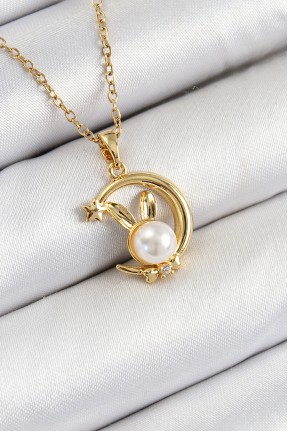 316l çelik İnci Detaylı Hilal Tavşan Model Gold Renk Kadın Kolye 316l çelik İnci Detaylı Hilal Tavşan Model Gold Renk Kadın Kolye