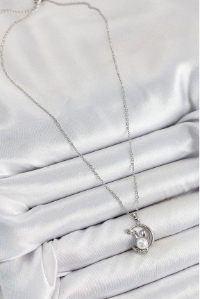 316l çelik İnci Detaylı Hilal Tavşan Model Gümüş Renk Kadın Kolye 316l çelik İnci Detaylı Hilal Tavşan Model Gümüş Renk Kadın Kolye