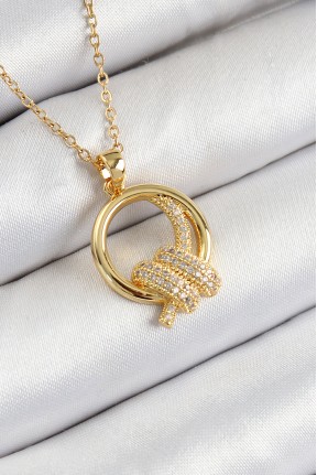 316l çelik Zirkon Taşlı Düğüm Model Gold Renk Kadın Kolye 316l çelik Zirkon Taşlı Düğüm Model Gold Renk Kadın Kolye