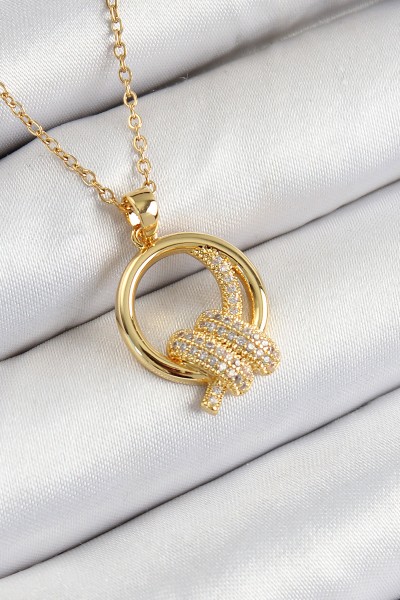 316l çelik Zirkon Taşlı Düğüm Model Gold Renk Kadın Kolye 316l çelik Zirkon Taşlı Düğüm Model Gold Renk Kadın Kolye