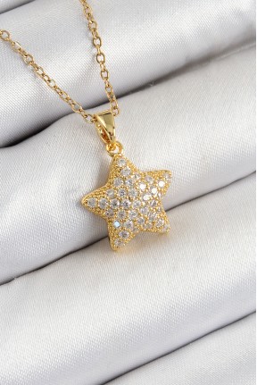 316l çelik Zirkon Taşlı Yıldız Model Gold Renk Kadın Kolye 316l çelik Zirkon Taşlı Yıldız Model Gold Renk Kadın Kolye