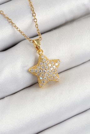 316l çelik Zirkon Taşlı Yıldız Model Gold Renk Kadın Kolye 316l çelik Zirkon Taşlı Yıldız Model Gold Renk Kadın Kolye