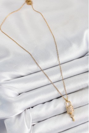 316l çelik Zirkon Taşlı Kilit Ve Sallantılı Anahtar Model Gold Renk Kadın Kolye 316l çelik Zirkon Taşlı Kilit Ve Sallantılı Anahtar Model Gold Renk Kadın Kolye