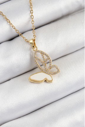 316l çelik Zirkon Taşlı Kelebek Model Gold Renk Kadın Kolye 316l çelik Zirkon Taşlı Kelebek Model Gold Renk Kadın Kolye
