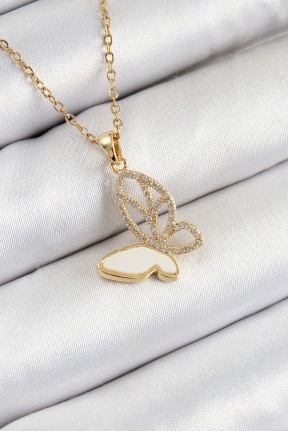 316l çelik Zirkon Taşlı Kelebek Model Gold Renk Kadın Kolye 316l çelik Zirkon Taşlı Kelebek Model Gold Renk Kadın Kolye