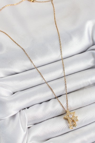 316l çelik Zirkon Taşlı Sallantılı Yıldız Model Gold Renk Kadın Kolye 316l çelik Zirkon Taşlı Sallantılı Yıldız Model Gold Renk Kadın Kolye